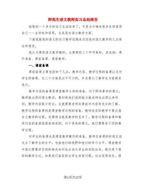 师范生语文教师实习总结报告(3篇)