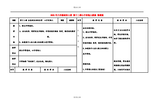 2021年八年级政治上册 第十二课心中有他人教案 鲁教版