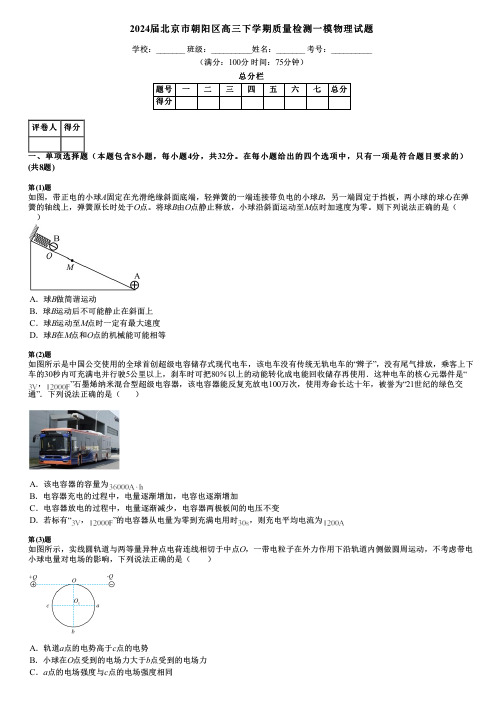 2024届北京市朝阳区高三下学期质量检测一模物理试题