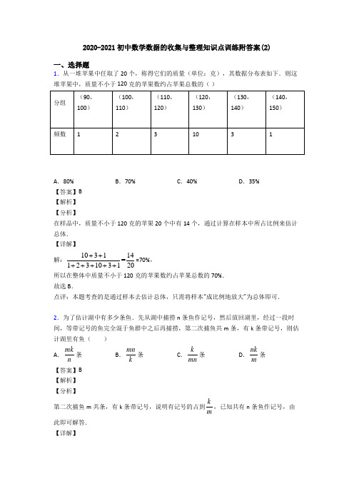 2020-2021初中数学数据的收集与整理知识点训练附答案(2)