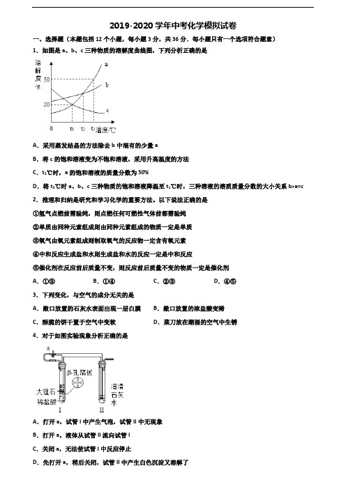 2019-2020学年浙江省丽水市中考化学达标检测试题