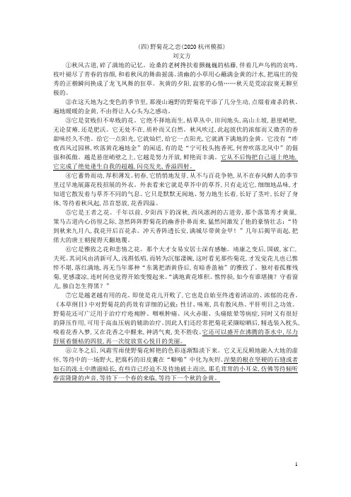 中考语文面对面阅读专题一文学作品阅读第一类散文阅读野菊花之恋新人教版