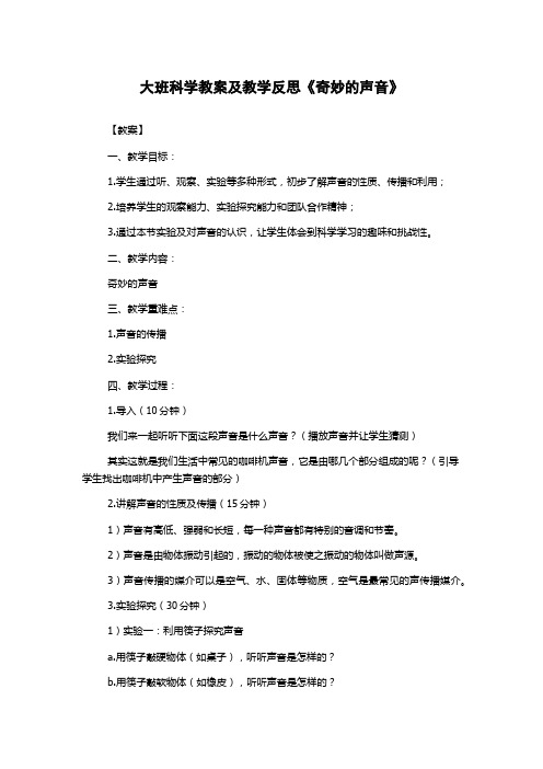 大班科学教案及教学反思《奇妙的声音》