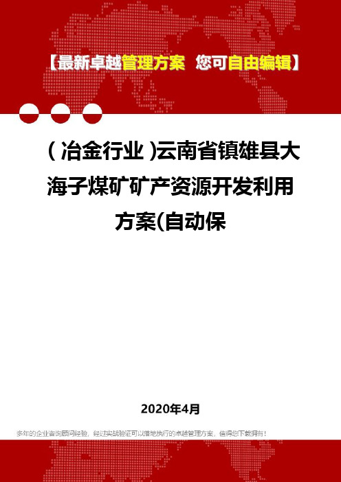 (冶金行业)云南省镇雄县大海子煤矿矿产资源开发利用方案(自动保