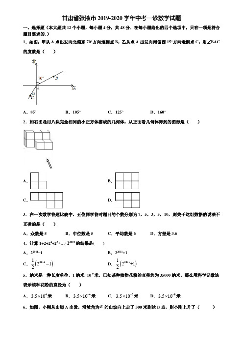 甘肃省张掖市2019-2020学年中考一诊数学试题含解析