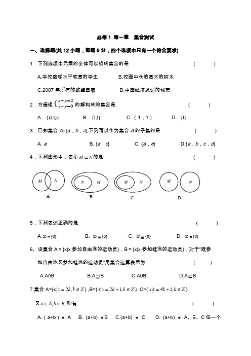 人教版高中数学必修一集合试题