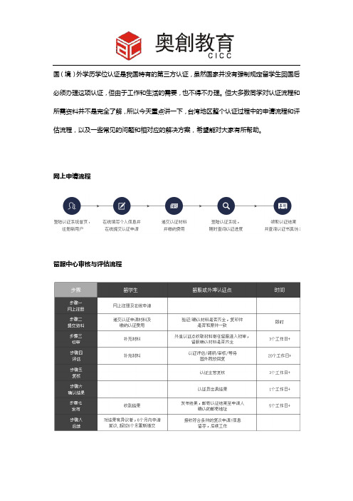 台湾地区学历学位认证申请流程和需出具的材料