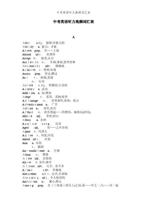 中考英语听力高频词汇表