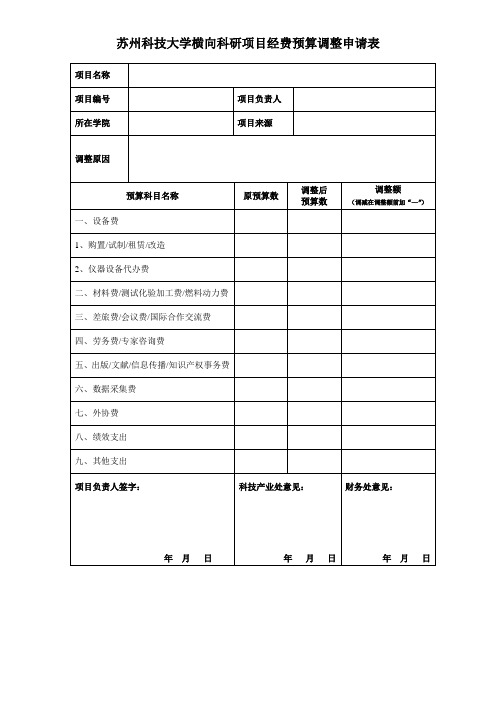 苏州科技大学横向科研项目经费预算调整申请表(2019版)