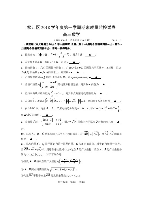 (完整版)上海市松江区2019届高三一模数学卷word版(附详细答案)