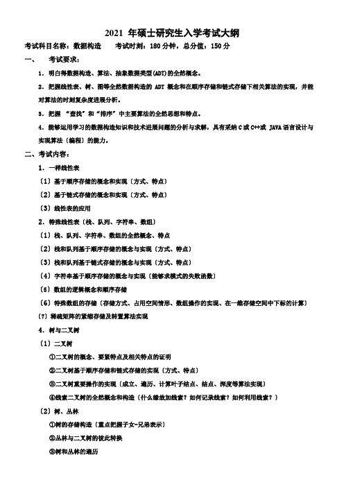 石油大学华东考研真题数据结构考试大纲