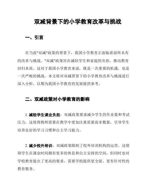 双减背景下的小学教育改革与挑战