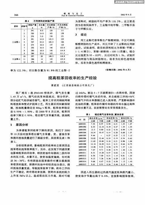 提高粗苯回收率的生产经验