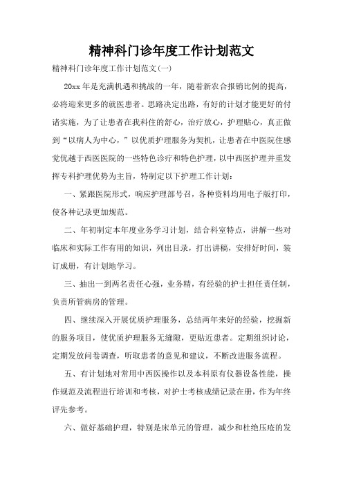 精神科门诊年度工作计划范文
