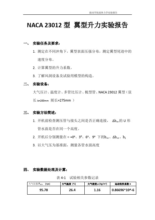 NACA 23012型翼型升阻力实验