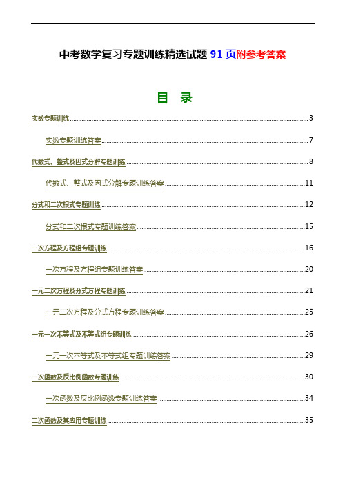 中考数学复习专题训练精选试题及答案 