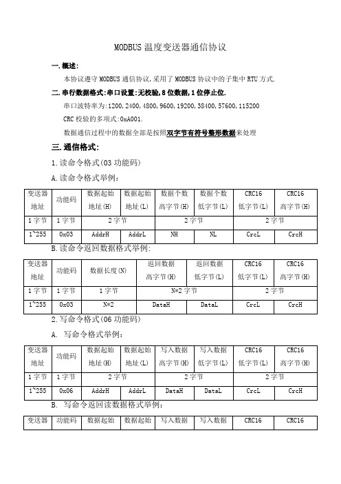 MODBUS温度变送器通信协议说明0807