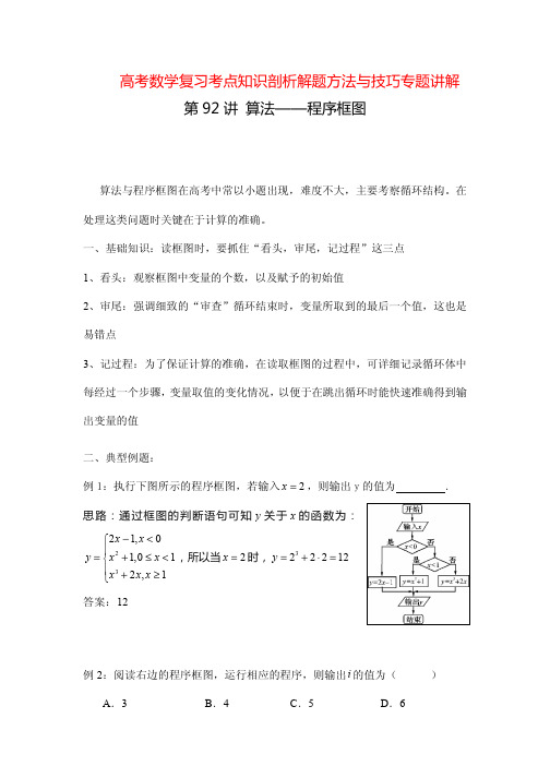 高考数学复习考点知识剖析解题方法与技巧专题讲解92---程序框图