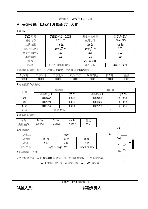 110kV TYD试验报告