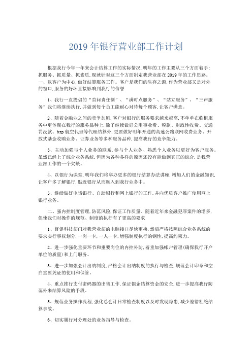 总结报告-2019年银行营业部工作计划 精品