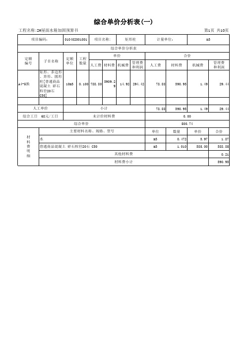 综合单价分析表5(一)