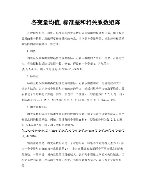 各变量均值,标准差和相关系数矩阵