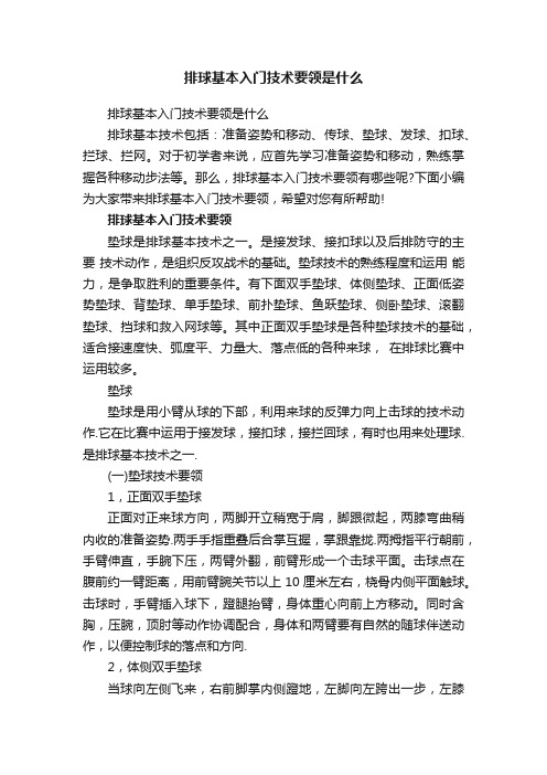 排球基本入门技术要领是什么