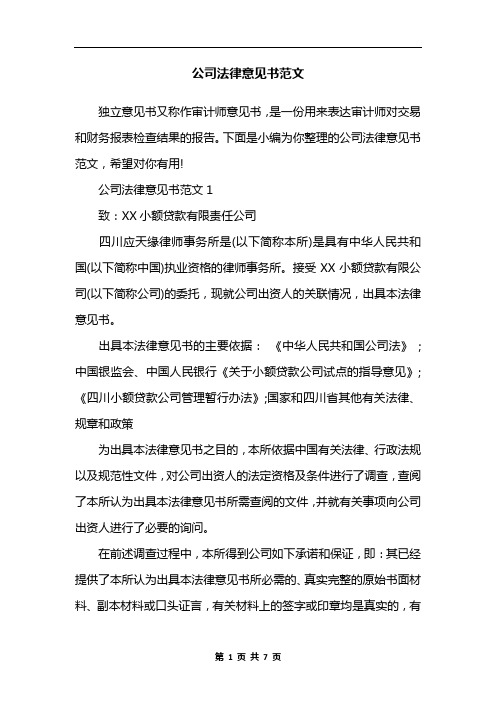 公司法律意见书范文