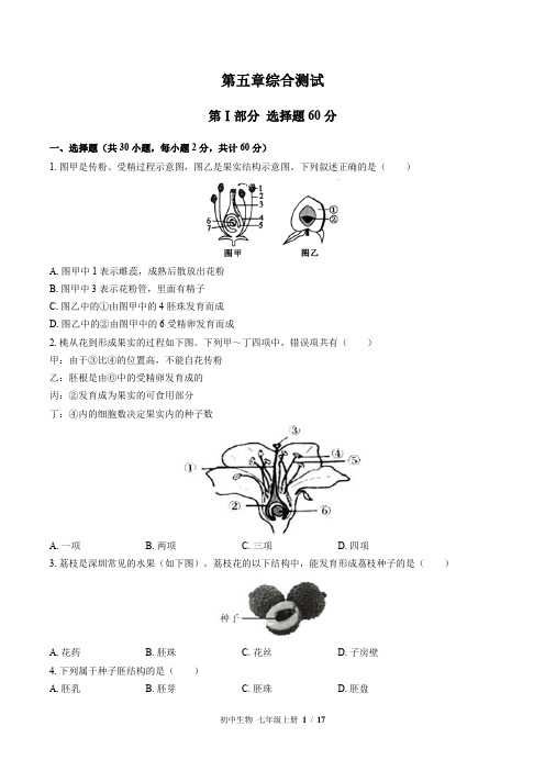 苏教版生物七年级上册：第五章综合测试(含答案)