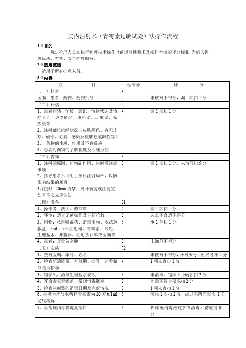 皮内注射术(青霉素过敏试验)法操作流程