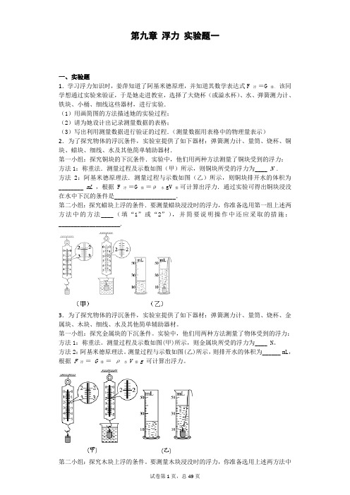 第十章 浮力150道 实验题一(有详解)