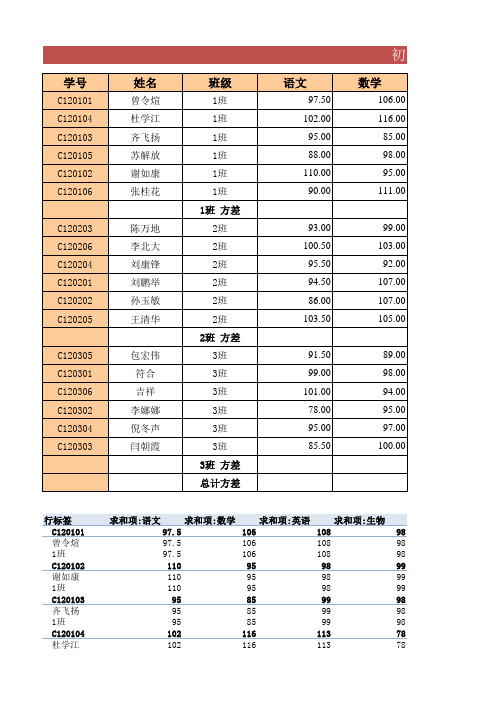 全年级学生成绩单