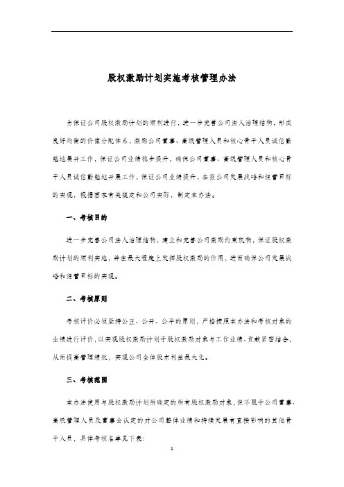 股权激励计划实施考核管理办法