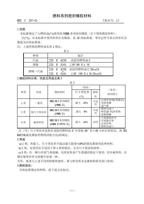 HES C 207燃料系列密封橡胶材料