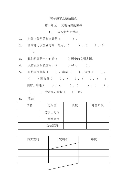 五年级下品德知识点