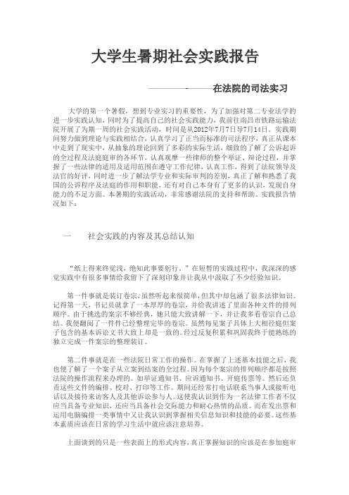 大学生暑期社会实践报告在法院的司法实习