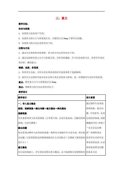 八年级物理下册《7.3 重力》教学设计 (新版)北师大版