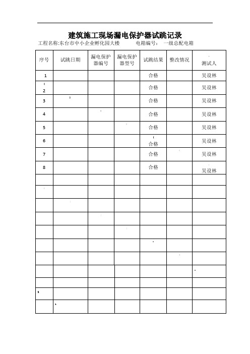 建筑施工现场漏电保护器试跳记录