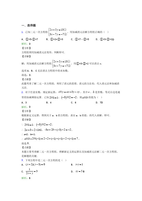 山东菏泽市七年级数学下册第八单元《二元一次方程组》知识点总结(含解析)