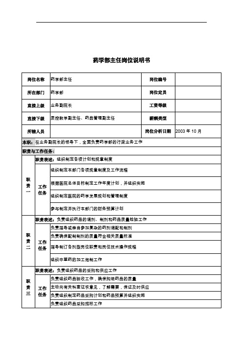 湖北新华医院药学部主任岗位说明书.doc