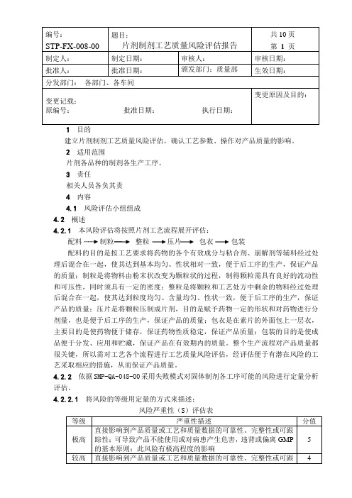 STP-FX-片剂各工序工艺质量风险评估