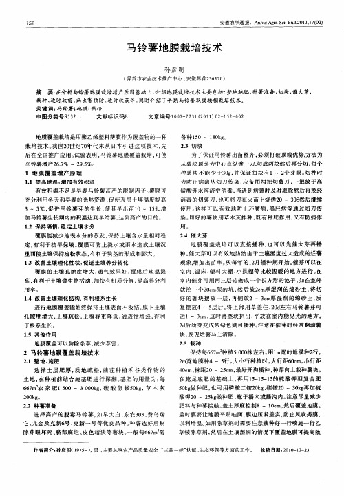马铃薯地膜栽培技术