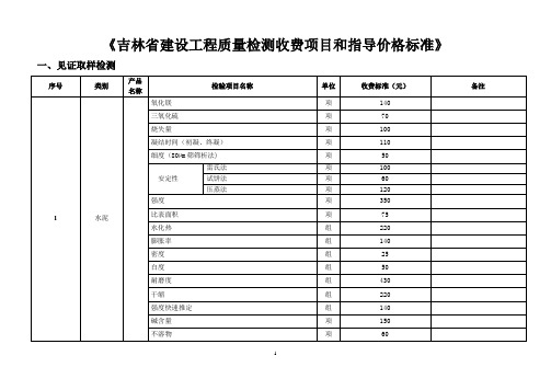 吉林建设工程质量检测收费项目和指导价格标准