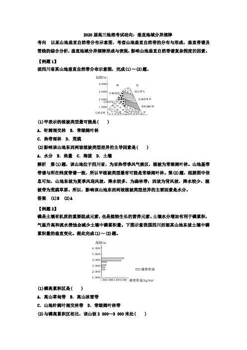 2020届高三地理考试动向：垂直地域分异规律