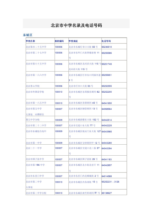 北京市中学名录及电话号码-bf5a