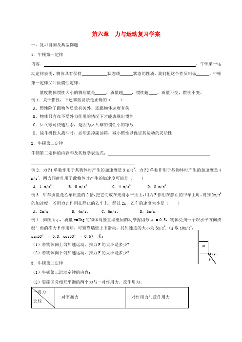 高中物理 第6章 力与运动复习导学案 鲁科版必修1