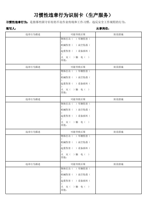 各类写风险活动记录表、习惯性违章识别卡