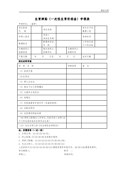 生育津贴申请表模板