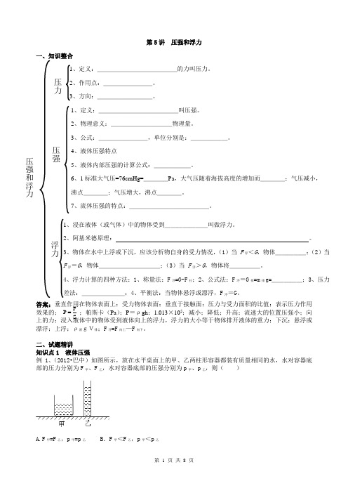 中考专题讲练：压强与浮力