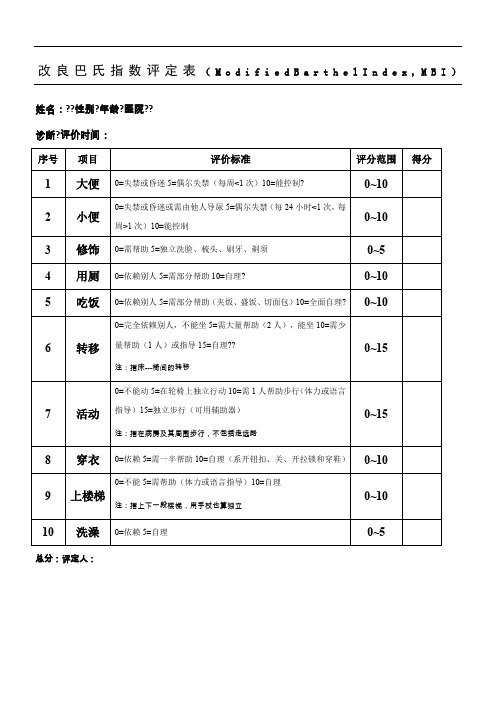 改良巴氏指数评定表